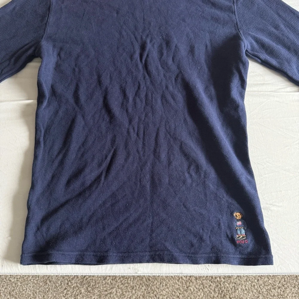 Polo Ralph Lauren Waffle Knit Thermal‎ Mens Medium Blue Embroidered Bear Logo